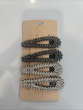 C&C California Rhinestone Hair Clip Set - Black & Silver
